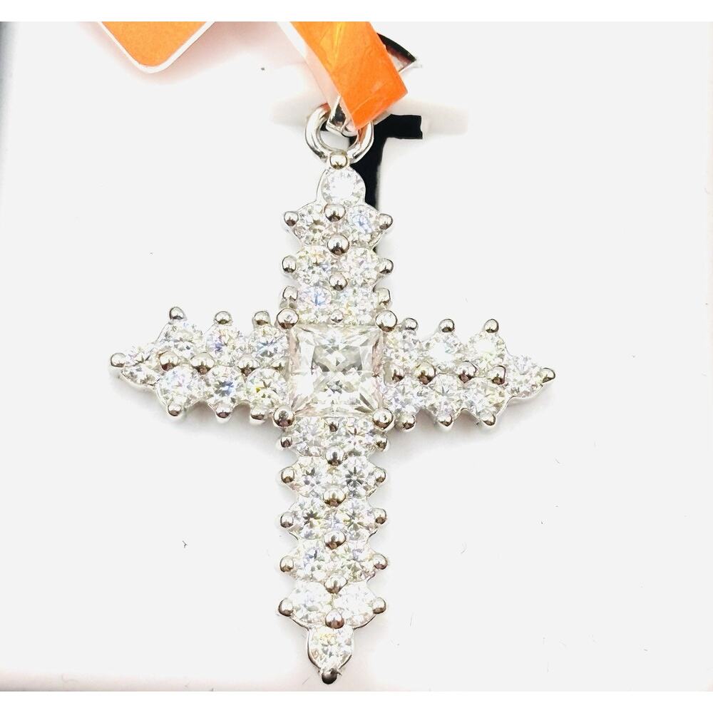 1.5TCW Round Cut Real Moissanite Cross Religious Pendant 925 Sterling Silver